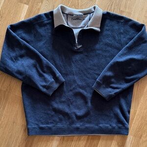 Caribbean Joe Navy Zip-Up Sweater with Light Gray Contrast Collar